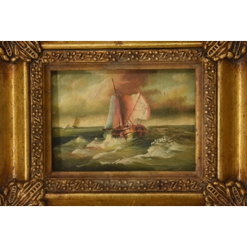 Sztorm - Statek na Wzburzonym Morzu - Marynistyczny Obraz Olejny - Rama
