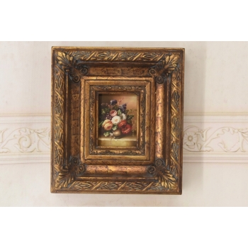 Martwa Natura - Kolorowe Kwiaty w Wazonie - Obraz Olejny Zdobiona Rama