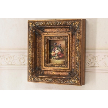 Martwa Natura - Kolorowe Kwiaty w Wazonie - Obraz Olejny Zdobiona Rama