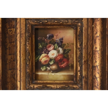 Martwa Natura - Kolorowe Kwiaty w Wazonie - Obraz Olejny Zdobiona Rama
