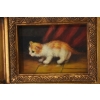 Mały Kotek - Kocur Kot - Obraz Olejny Na Desce - Złota Rama - Prezent