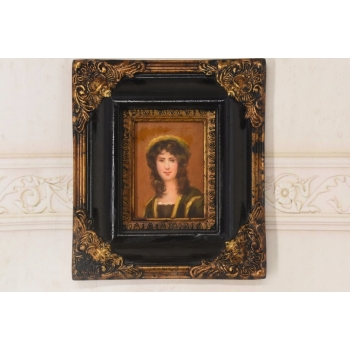 Dziewczyny w Kręconych Włosach - Obraz Olejny - Portret - Złoto Czarna Rama