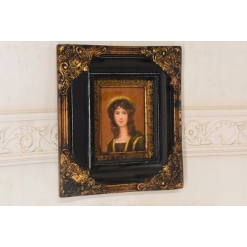 Dziewczyny w Kręconych Włosach - Obraz Olejny - Portret - Złoto Czarna Rama