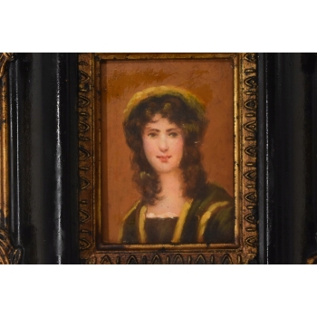 Dziewczyny w Kręconych Włosach - Obraz Olejny - Portret - Złoto Czarna Rama