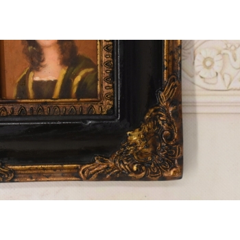 Dziewczyny w Kręconych Włosach - Obraz Olejny - Portret - Złoto Czarna Rama