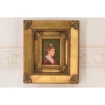 Portret Kobiety w Czerwonej Sukni Arystokratka - Obraz Olejny Ozdobna Rama