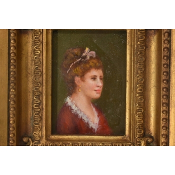 Portret Kobiety w Czerwonej Sukni Arystokratka - Obraz Olejny Ozdobna Rama