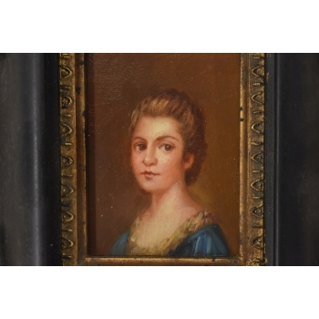 Portret Kobiety w Niebieskiej Sukni - Obraz Olejny - Złoto Czarna Rama