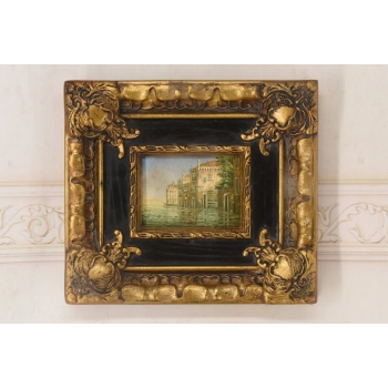 Włoski Pejzaż - Rzeka w Wenecji - Obraz Olejny - Złoto Czarna Rama