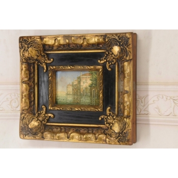 Włoski Pejzaż - Rzeka w Wenecji - Obraz Olejny - Złoto Czarna Rama