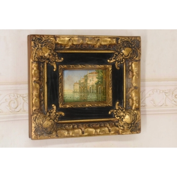 Włoski Pejzaż - Rzeka w Wenecji - Obraz Olejny - Złoto Czarna Rama