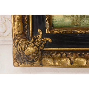 Włoski Pejzaż - Rzeka w Wenecji - Obraz Olejny - Złoto Czarna Rama