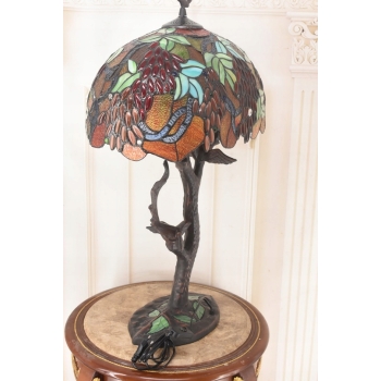 Lampa Witrażowa Tiffany Style - Szkło - Ptaszki na Gałęzi - Lampa Biuro