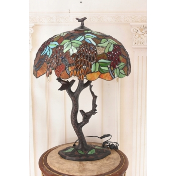 Lampa Witrażowa Tiffany Style - Szkło - Ptaszki na Gałęzi - Lampa Biuro