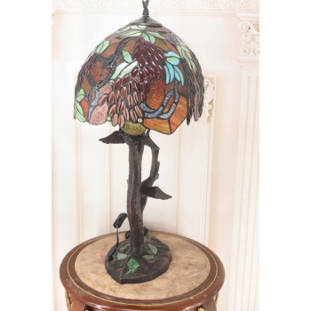 Lampa Witrażowa Tiffany Style - Szkło - Ptaszki na Gałęzi - Lampa Biuro