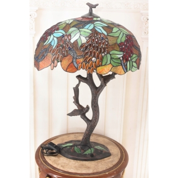 Lampa Witrażowa Tiffany Style - Szkło - Ptaszki na Gałęzi - Lampa Biuro