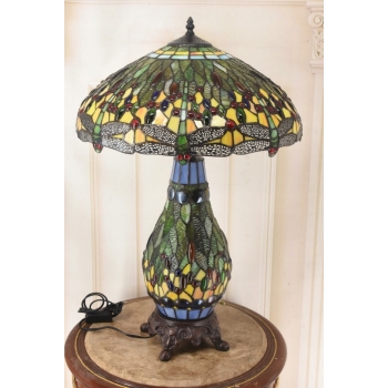 Lampa Witrażowa - Styl Tiffany Glass - Witraż - Ważki Zielona Biuro Ozdoba