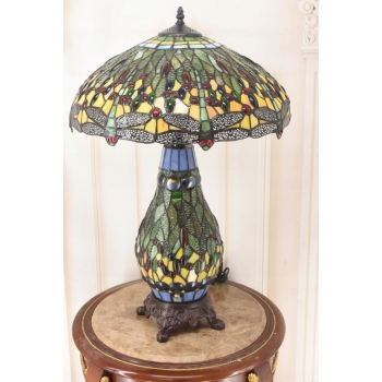 Lampa Witrażowa - Styl Tiffany Glass - Witraż - Ważki Zielona Biuro Ozdoba