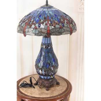 Lampa Witrażowa - Styl Tiffany Glass - Witraż - Ważki Niebieska Ozdoba