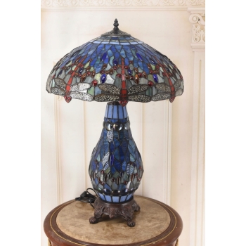 Lampa Witrażowa - Styl Tiffany Glass - Witraż - Ważki Niebieska Ozdoba