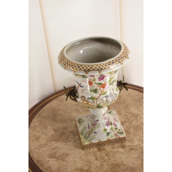 Porcelanowy Wazon Puchar Amfora Porcelana + Ważki z Brązu