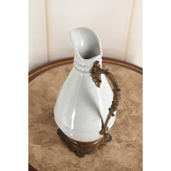 Biała Porcelanowa Karafka - Porcelana + Brąz - Prezent - Dzban - Dekoracja