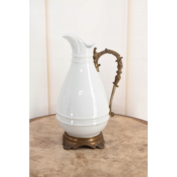 Biała Porcelanowa Karafka - Porcelana + Brąz - Prezent - Dzban - Dekoracja