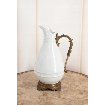 Biała Porcelanowa Karafka - Porcelana + Brąz - Prezent - Dzban - Dekoracja