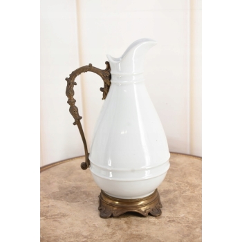 Biała Porcelanowa Karafka - Porcelana + Brąz - Prezent - Dzban - Dekoracja