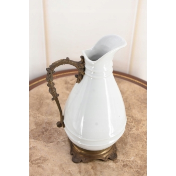 Biała Porcelanowa Karafka - Porcelana + Brąz - Prezent - Dzban - Dekoracja