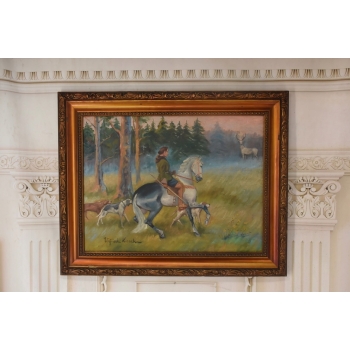 WOJCIECH KOSSAK - Św. Hubert - Patron Myśliwych - Piękny Stary Obraz