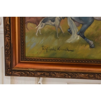 WOJCIECH KOSSAK - Św. Hubert - Patron Myśliwych - Piękny Stary Obraz