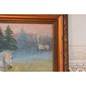 WOJCIECH KOSSAK - Św. Hubert - Patron Myśliwych - Piękny Stary Obraz