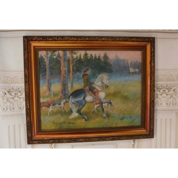 WOJCIECH KOSSAK - Św. Hubert - Patron Myśliwych - Piękny Stary Obraz