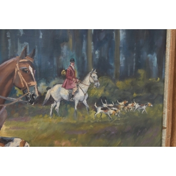 WOJCIECH KOSSAK - Myśliwy na Koniu Polowanie Par Force - Piękny Stary Obraz
