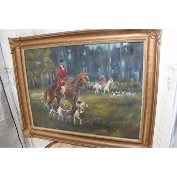 WOJCIECH KOSSAK - Myśliwy na Koniu Polowanie Par Force - Piękny Stary Obraz