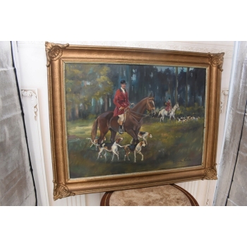 WOJCIECH KOSSAK - Myśliwy na Koniu Polowanie Par Force - Piękny Stary Obraz