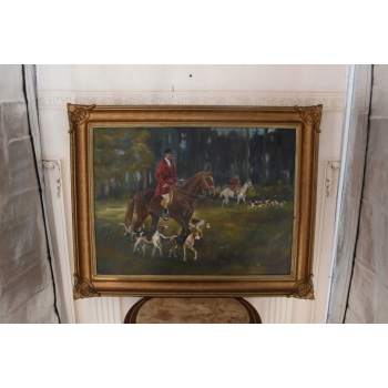 WOJCIECH KOSSAK - Myśliwy na Koniu Polowanie Par Force - Piękny Stary Obraz