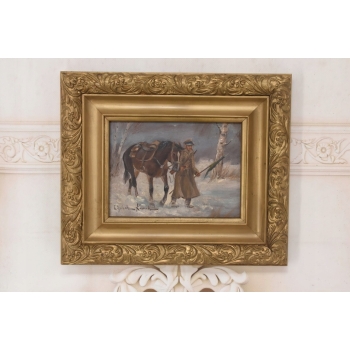 Wojciech Kossak - Powrót Żołnierza z Wojny - Polski Stary Obraz Olejny