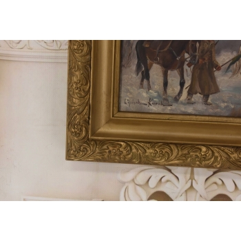 Wojciech Kossak - Powrót Żołnierza z Wojny - Polski Stary Obraz Olejny