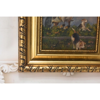 Wojciech Kossak - Myśliwy z Psami - Polski Stary Obraz Olejny