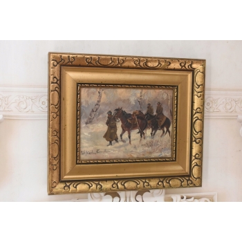 Wojciech Kossak -Polscy Żołnierze na Koniach - Polski Stary Obraz Olejny