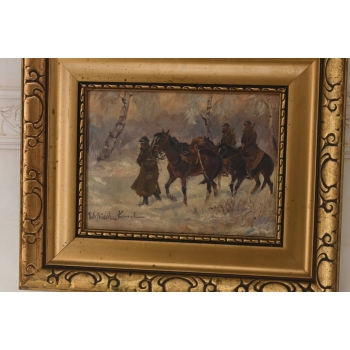 Wojciech Kossak -Polscy Żołnierze na Koniach - Polski Stary Obraz Olejny