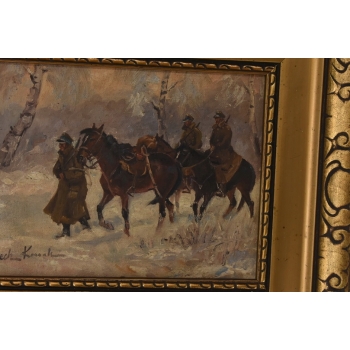 Wojciech Kossak -Polscy Żołnierze na Koniach - Polski Stary Obraz Olejny