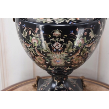 Czarny Porcelanowy Wazon z Ważkami - Amfora Puchar - Porcelana + Brąz