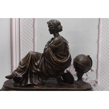 Duży Zegar Kominkowy Nakręcany - Postaciowy Kobieta - Figura Rzeźba z Brązu