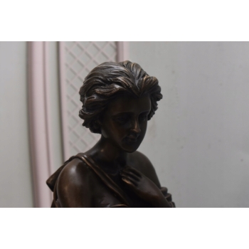 Duży Zegar Kominkowy Nakręcany - Postaciowy Kobieta - Figura Rzeźba z Brązu