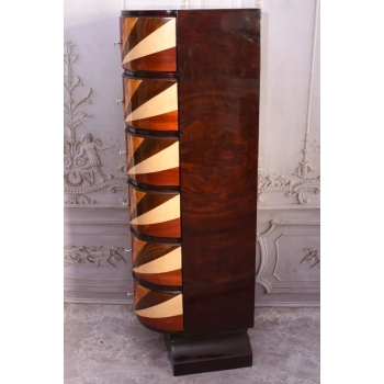 Drewniana Komoda Art Deco - 6 Szuflad - Regał Pomocnik - Szafka Unikat