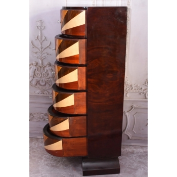 Drewniana Komoda Art Deco - 6 Szuflad - Regał Pomocnik - Szafka Unikat