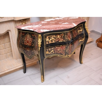 Królewska Komoda Szafa Boulle - Liczne Zdobienia Drewno + Brąz - UNIKAT